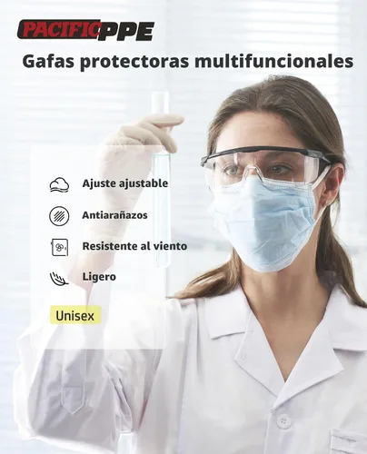 Vista 3 de PACIFIC PPE Paquete de 2 lentes de seguridad para hombres y mujeres, ANSI Z87 antivaho con lentes envolventes transparentes resistentes a
