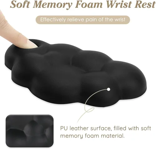 Vista 6 de Cloud - Cojín ergonómico para reposamuñecas de piel sintética suave con espuma viscoelástica para aliviar el dolor de muñeca, almohadilla con base