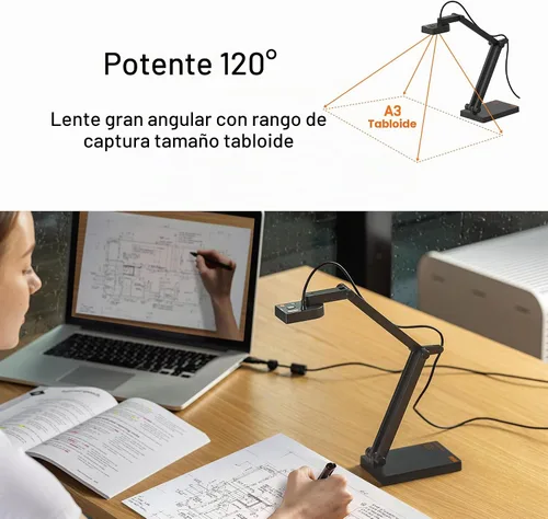 Vista 2 de IPEVO V4K PRO 120 Cámara de documentos USB 4K, lente FOV de 120 grados, sensor Sony CMOS, enfoque automático rápido, reducción de ruido AI, cámara