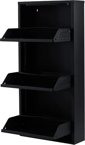 Vista 8 de Zapatero con cajón abatible, organizador de almacenamiento, estante para zapatos independiente, sin necesidad de montaje para montaje en pared Gris