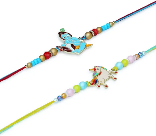 Vista 3 de Rakhi para hermano Juego de 2 Rakhi Tarjeta de felicitación Raksha Bandhan Roli Chawal Tika - Raksha bandhan Bro Rakhi para hermano diseñador