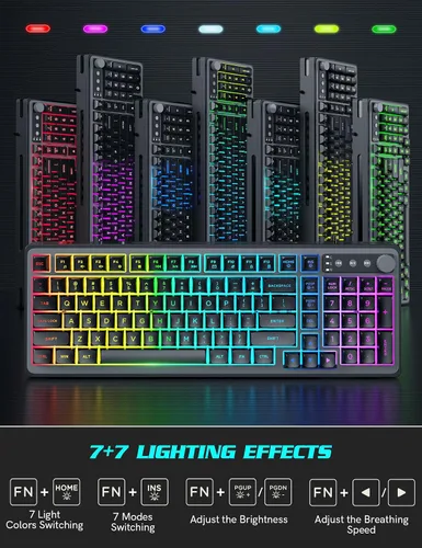 Vista 2 de Combo de teclado y mouse para juegos Retroiluminación RGB 14 efectos de iluminación, teclado de computadora con cable USB, anti-fantasma de 26