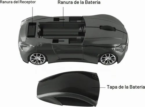 Vista 5 de elec Space Cool Sport Car Shape 2.4GHz Ratones inalámbricos ópticos inalámbricos con receptor USB para PC portátil 1600DPI 3 botones Gris