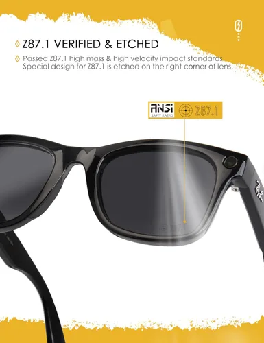 Vista 3 de ANSI Z87.1 Replacement Lens for Ray-Ban Meta Wayfarer Gen1&2&3 Al Glasses Negro ónice
