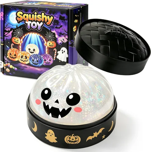 Vista 2 de Halloween Themed Squishy Dumpling Toy with Gift Box, Giant Spooky Face Squishy Dumpling, Stretchable Squeeze Stress Ball Fidget Sensory Toy for White