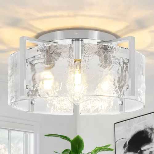 Vista 11 de Lámpara de techo semiempotrada moderna negra de 15 pulgadas, accesorios de iluminación de pasillo, 3 luces de techo de vidrio para entrada, isla