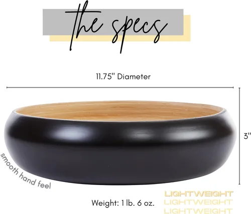 Vista 3 de Tazón de Frutas para Encimera de Cocina, Tazón Decorativo, Tazón Grande de Servicio o Cesta de Frutas para Cocina de Bambú Trenzado (Negro)