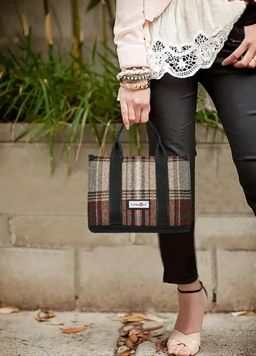 Vista 2 de Bolso a cuadros para mujer, bolso a cuadros con asa superior, bolsa de trabajo, bolsa de hombro cruzada para viajes de oficina