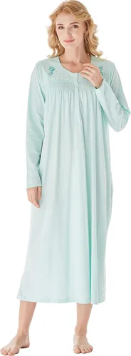 Vista 14 de Keyocean - Camisones para mujer, de algodón suave, cómodo, ligero, bordado, de manga larga, para dormir Azul