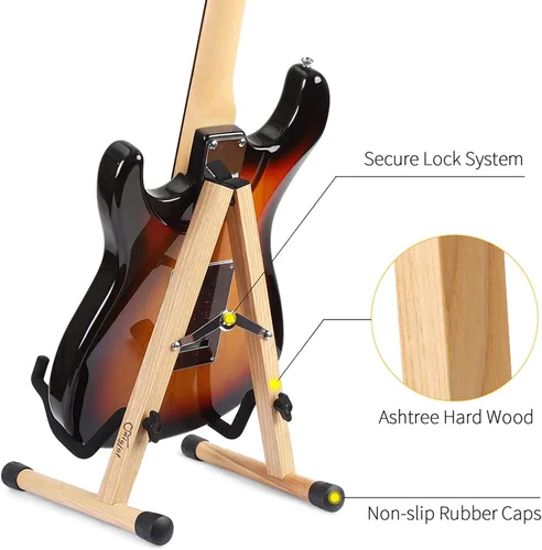 Vista 2 de SNIGJAT Soporte de madera acústico, mini eléctrico ajustable, soporte de guitarra para guitarra con acolchado de espuma, soporte de bajo plegable