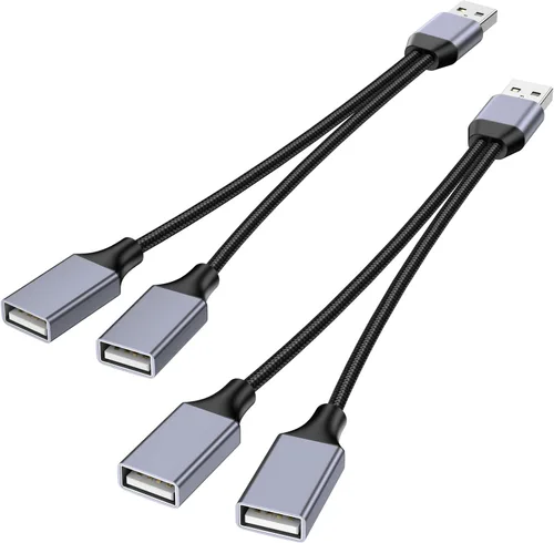 Vista 8 de USBA Y Splitter 1 en 2 salidas, USB macho a 2 hembras Cable para PC, tableta, portátil, MacBook, teclado, PS4, PS5, mouse, FlashDrive, LED, etc.