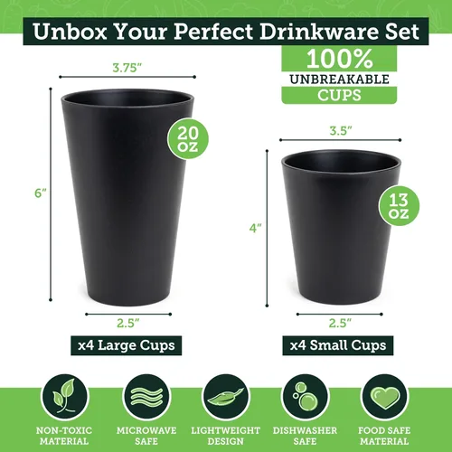 Vista 3 de Grow Forward Vasos de paja de trigo prémium – Vasos de plástico duro irrompibles sin BPA de 13 y 20 onzas – Vasos de plástico ligero reutilizables