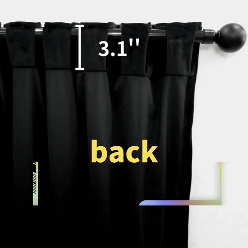 Vista 7 de Cortinas opacas de terciopelo negro para sala de estar, 52 pulgadas de ancho x 63 pulgadas de largo, cortinas opacas de lujo para dormitorio