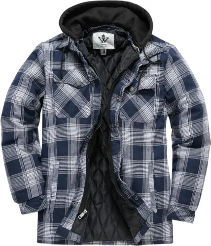 Vista 10 de WenVen Chaqueta acolchada de franela gruesa a cuadros con capucha extraíble para hombre Amarillo