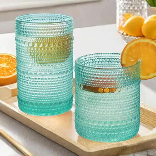 Vista 11 de Juego de Vasos de Beber Vintage Hobnail, Juego de Cristalería de 8 Vasos, Vasos Highball de 12 oz y 10 oz, Vaso Tumbler para Cócteles, Whisky, Jugo
