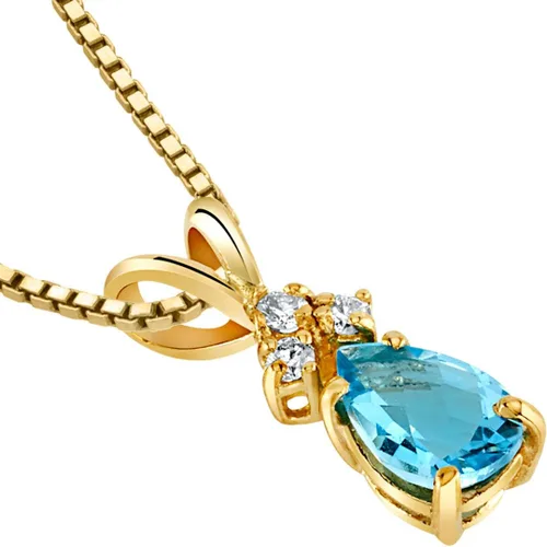 Vista 2 de PEORA Colgante de topacio azul suizo con diamantes genuinos en oro amarillo de 14 quilates, delicado solitario de lágrima, forma de pera, 0.27 x