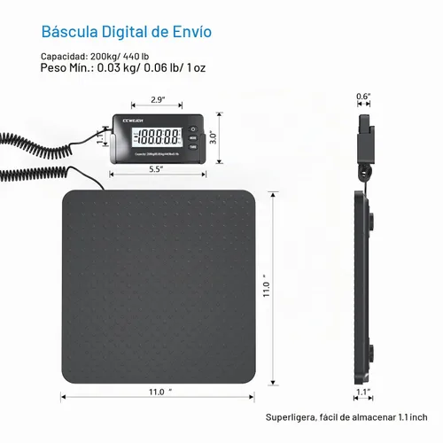 Vista 8 de Básculas de envío de 440 libras x 1 oz de alta precisión Básculas postales ultradelgadas de ABS gran plataforma, básculas de correo superligeras