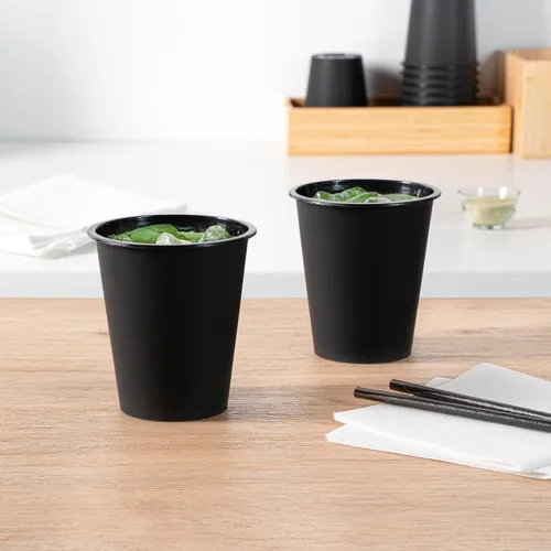 Vista 2 de Restaurantware -Bev Tek Vasos de plástico de 12 onzas, 100 vasos desechables para bebidas – Las tapas se venden por separado, sirven bebidas Negro