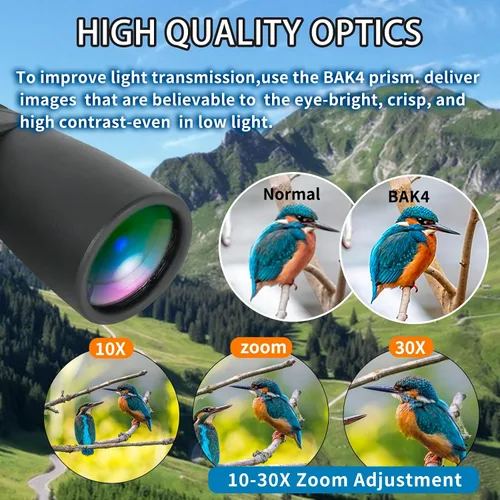Vista 3 de Prismáticos con zoom de 10-30x50 para adultos, alta potencia, visión nocturna con poca luz, prisma BAK4 con lente FMC, Waterpoof, binoculares