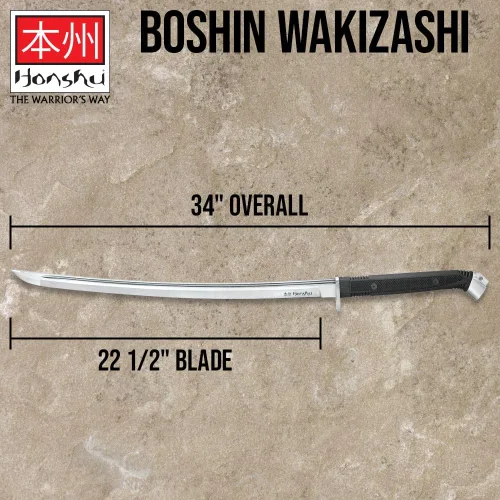 Vista 2 de HONSHU Boshin Wakizashi Espada – Hoja de acero al carbono 1050 forjada a