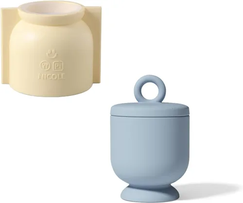 Vista 9 de Boowan Nicole Tarro de vela de hormigón de cáliz Molde de silicona Soporte de vela de cemento con tapas, recipientes de molde para suministros