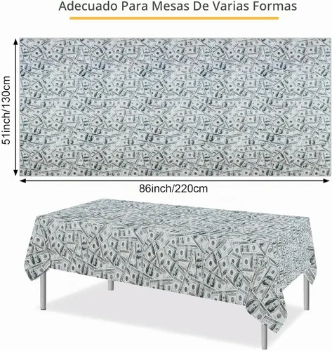 Vista 3 de PHOGARY Mantel de 3 piezas para decoración de fiesta temática de dinero, manteles de billetes de dólar, manteles de mesa de dinero para cumpleaños