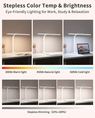 Vista 7 de Lámpara de escritorio LED con base, lámpara de escritorio de 24 W de brillo con control táctil para oficina en casa, luces altas ajustables