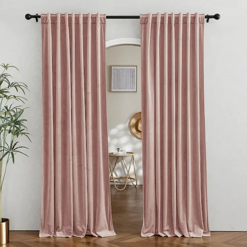 Vista 53 de RYB HOME Cortinas 100% opacas de terciopelo blanco para dormitorio, pestaña trasera y bolsillo para barra, aislamiento térmico, cortinas