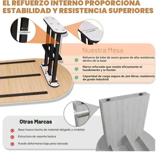 Vista 6 de Mesa de comedor ovalada de 70.8" para 4 a 6 personas, mesa moderna de cocina estilo granja para desayuno, comedor y recepción (solo mesa), natural