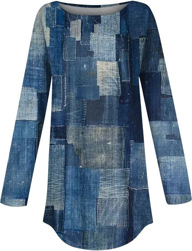 Vista 3 de Camisetas tipo túnica para mujer, manga larga, para llevar con leggings, sudaderas casuales, tallas grandes, camisas gráficas bohemias
