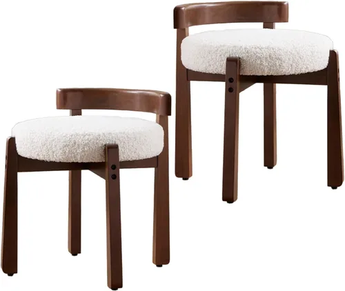 Vista 13 de HEAH-YO - Silla de tocador de madera con respaldo, pequeño taburete con reposapiés tapizado en lino, silla de maquillaje de estilo moderno