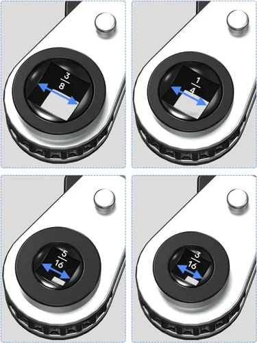Vista 3 de Llave de Servicio HVAC, Llave de Trinquete Curva de Refrigeración 3/8" 1/4" 5/16" 3/16" Herramienta de Trinquete AC Ullnosoo con Adaptador de Boca