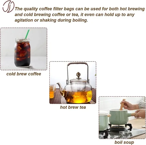 Vista 5 de 50 bolsas para preparación en frío sin desorden, bolsas de filtro de café desechables de 4x6 pulgadas, bolsas de malla fina con cordón para preparar