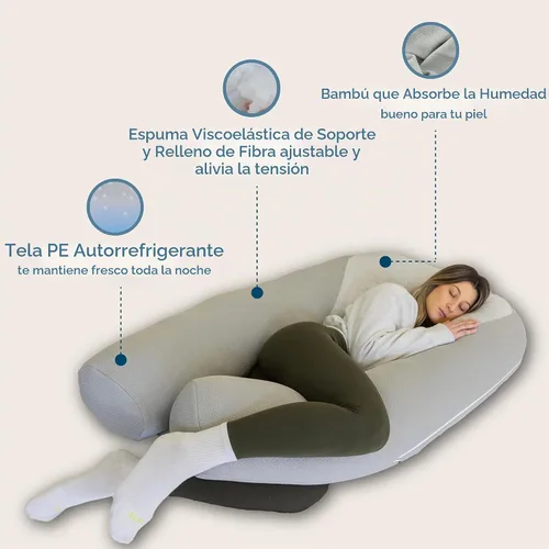 Vista 8 de Plufl Hugl - Almohada corporal refrescante para adultos, almohada de embarazo en forma de U, color gris