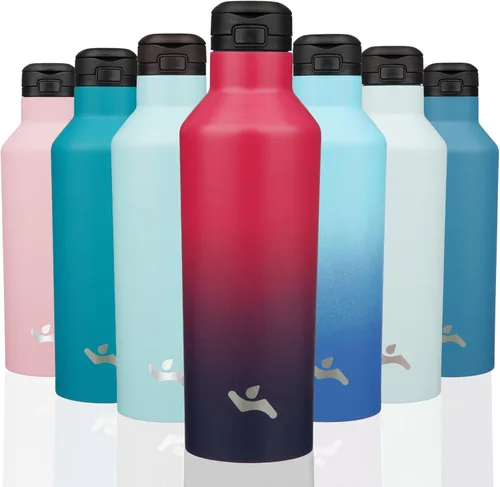Vista 26 de Konokyo - Botella de agua aislada con popote, 25 onzas, doble pared de acero inoxidable al vacío con 2 tapas, cielo