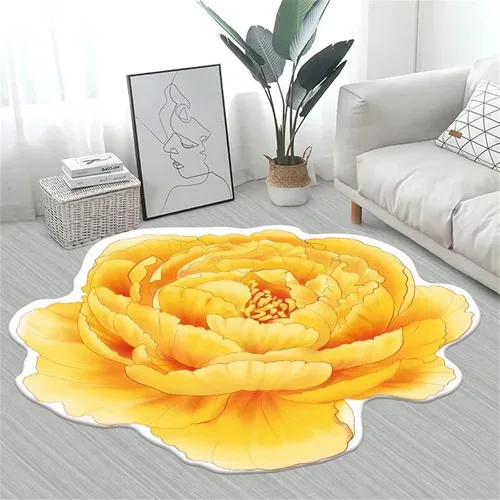 Vista 21 de Alfombra con forma de flor amarilla de 7 pies, alfombra de decoración de sala de estar, adecuada para baño, dormitorio y sala de estar, parte 5