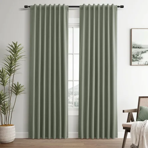 Vista 20 de Guken Cortinas opacas de lino, 2 paneles rústicos, elegantes, 100% opacas, con aislamiento térmico, banda de ganchos y trabilla trasera, 52 x 84