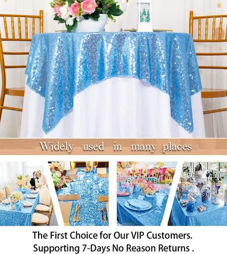 Vista 5 de ShinyBeauty Mantel de lentejuelas color azul bebé de 50 x 50 pulgadas, mantel cuadrado con purpurina azul claro, mantel de Acción de Gracias, 50 x