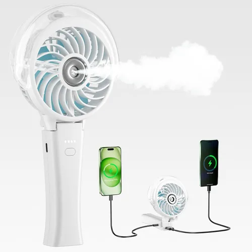 Vista 18 de HandFan Ventilador de nebulización portátil mejorado, ventilador de niebla personal recargable, ventiladores de niebla de agua en aerosol, mini Beige