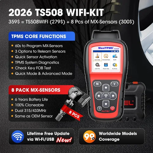 Vista 2 de Autel Kit de herramienta de programación TPMS TS508WF, herramienta de reinicio TPMS con 8 sensores universales MX, versión WiFi de TS408 TS508 TS501