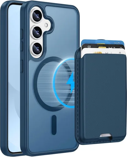 Vista 8 de Funda magnética para Samsung Galaxy S25 FE, transparente y negro con soporte para tarjetas de crédito desmontable, compatible con MagSafe, ajuste