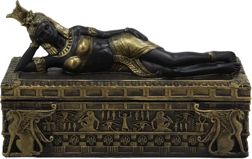 Vista 3 de Ebros - Joyero decorativo de 8 pulgadas de largo, diseño de reina egipcia antigua, Cleopatra, en reposo, personificación de la diosa Isis patrona