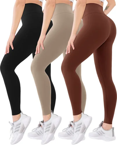 Vista 9 de Blisset - Paquete de 3 leggings de cintura alta para mujer con bolsillos, pantalones suaves y activos para control de abdomen, ideales para yoga