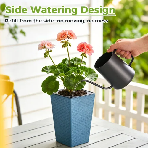 Vista 6 de Paquete de 2 macetas de riego automático de 10.7" x 6.9" para plantas de interior, macetas violetas de riego automático, macetas de flores