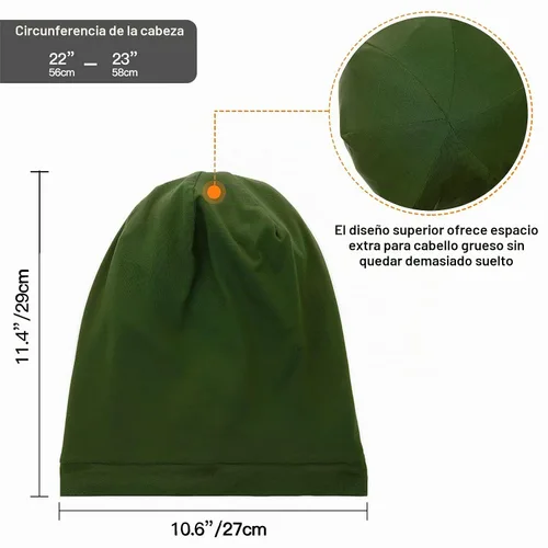 Vista 6 de Gorro de Dormir con Forro de Satén de Seda - Ajustable que se Mantiene Toda la Noche, Cobertura Envolvente para el Cabello, Gorro Holgado