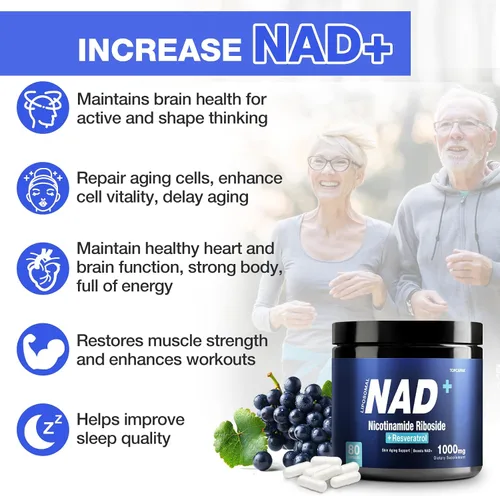 Vista 6 de NAD+ Suplemento licotinamida ribosida liposomal resveratrol 1000mg Suplemento orgánico puro para un envejecimiento saludable, cerebro, energía
