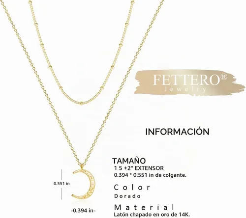 Vista 6 de Fettero - Collar con dije de oro, gargantilla en capas con moneda abierta, círculo de karma completo, luna creciente nueva, 14K oro chapado