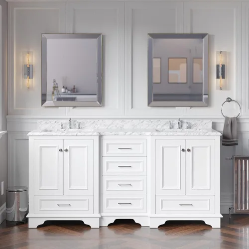 Vista 10 de Kitchen Bath Collection Nantucket - Tocador de baño doble de 72 pulgadas (chocolate/carrara): incluye gabinete de chocolate con encimera de mármol