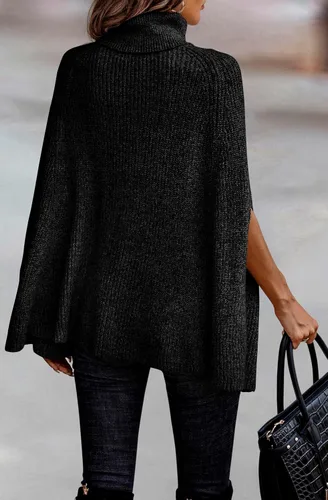 Vista 5 de KIRUNDO Suéter tipo poncho de cuello alto para mujer, para otoño e invierno 2024