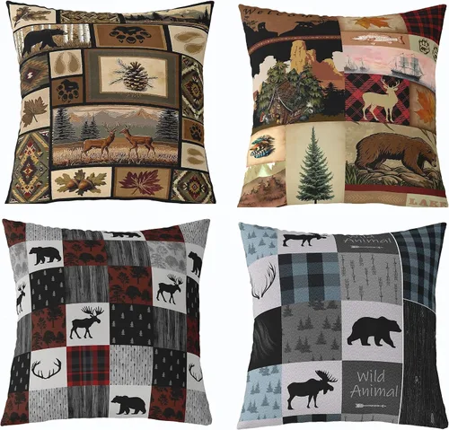 Vista 48 de Feelyou Fundas de Almohada Decorativas de León 16"x16" Juego de 4 Funda de Cojín Suave de Tigre Decoración de Lobo Funda de Almohada de Leopardo